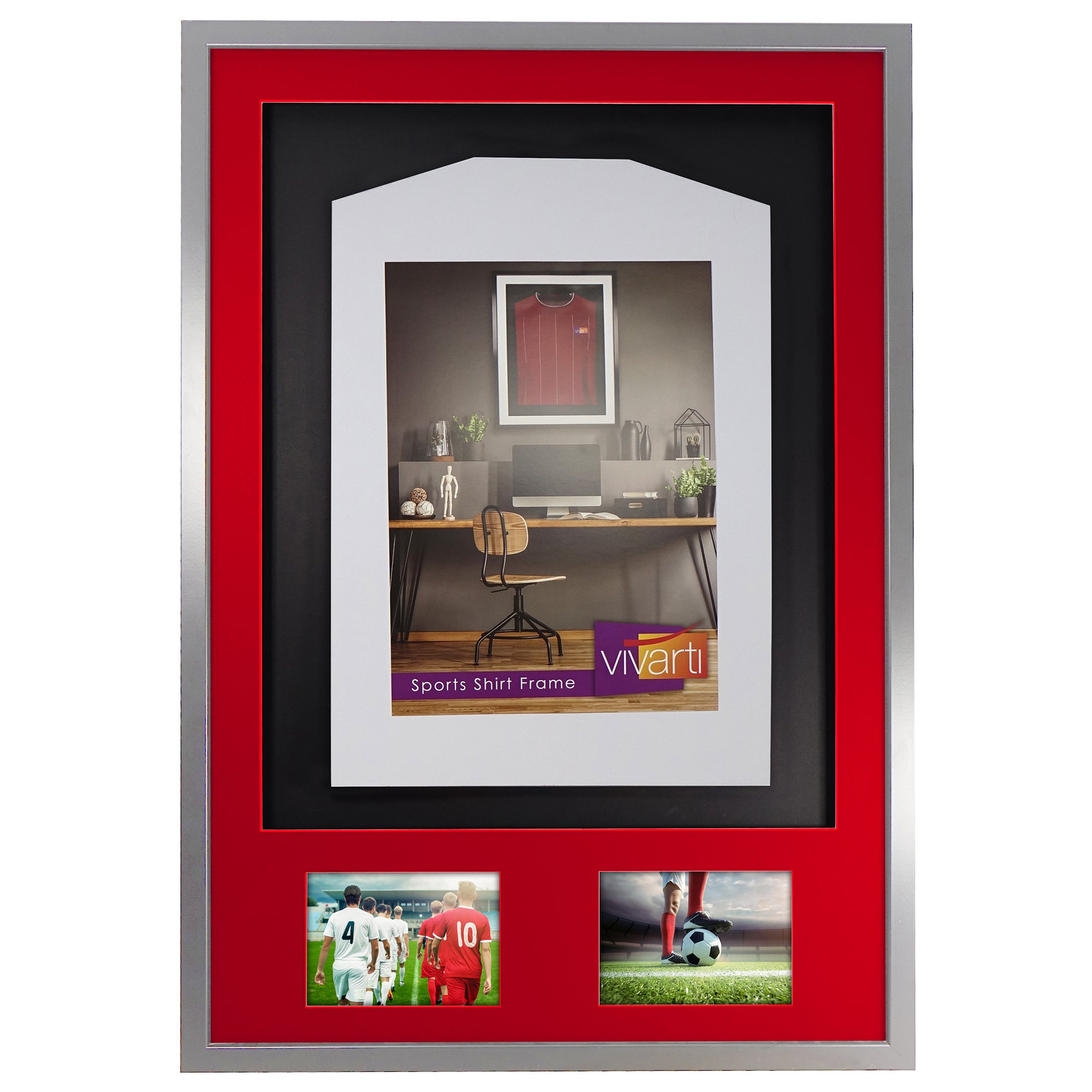 Vivarti DIY 3D Mounted + Double Aperture Sports Shirt Display Silver Frame with Colour Mounts