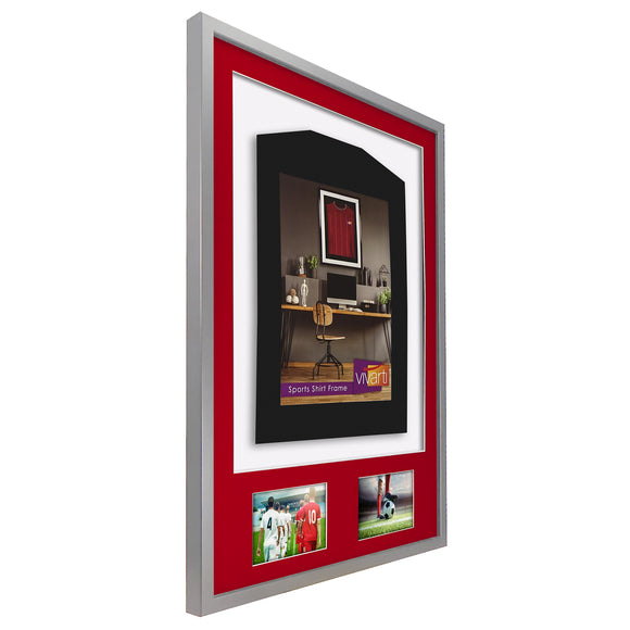 Vivarti DIY 3D Mounted + Double Aperture Sports Shirt Display Silver Frame with Colour Mounts