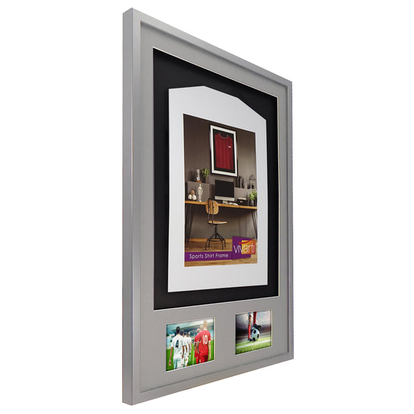 Vivarti DIY 3D Mounted + Double Aperture Sports Shirt Display Silver Frame with Colour Mounts
