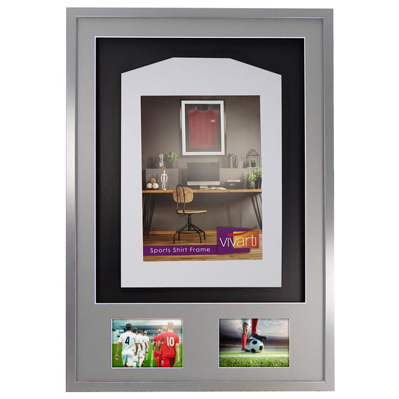 Vivarti DIY 3D Mounted + Double Aperture Sports Shirt Display Silver Frame with Colour Mounts