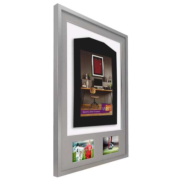 Vivarti DIY 3D Mounted + Double Aperture Sports Shirt Display Silver Frame with Colour Mounts