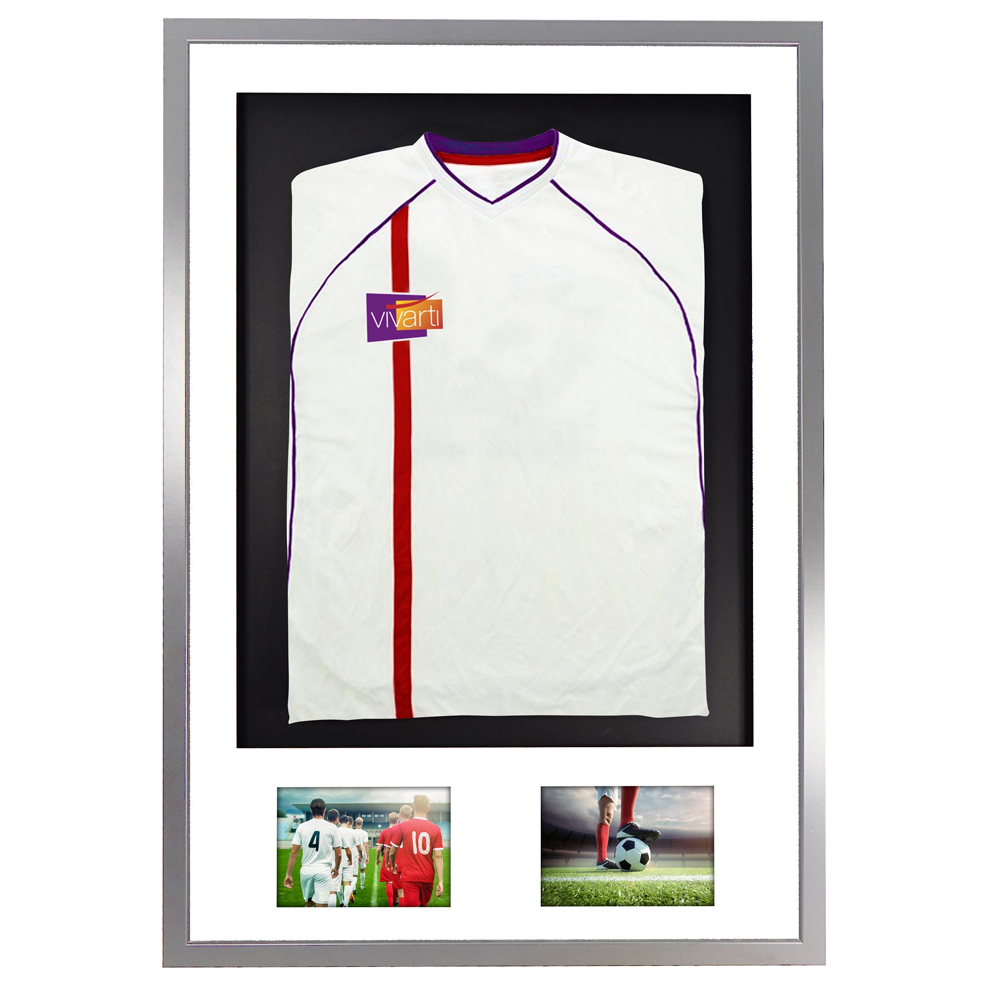Vivarti DIY 3D Mounted + Double Aperture Sports Shirt Display Silver Frame