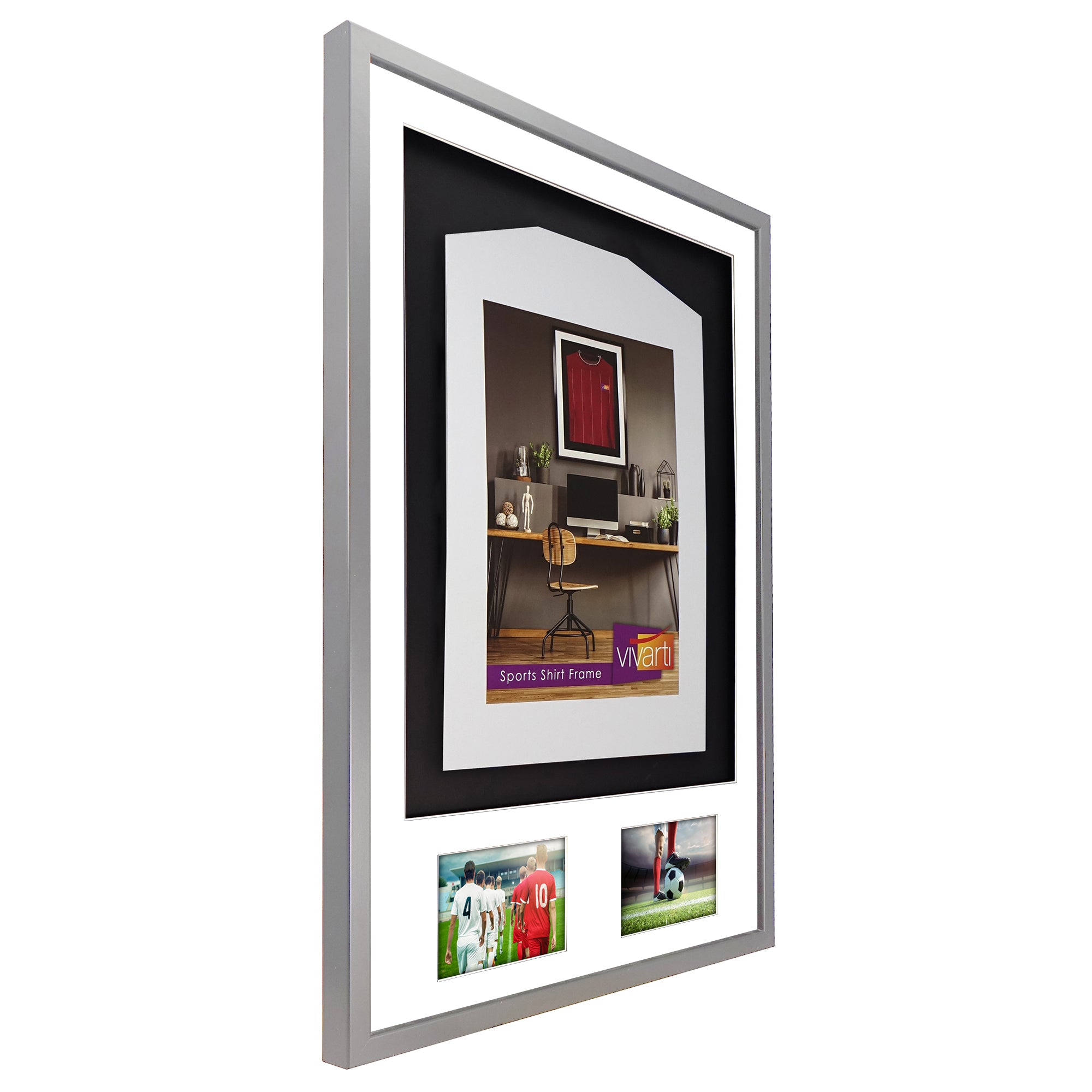 Vivarti DIY 3D Mounted + Double Aperture Sports Shirt Display Silver Frame