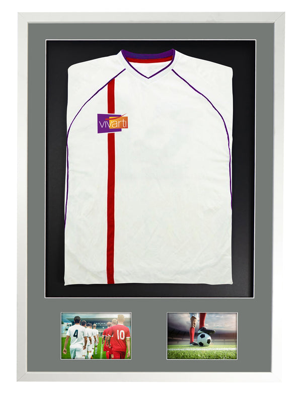 Vivarti DIY 3D Mounted + Double Aperture Sports Shirt Display Gloss White with Colour Mounts