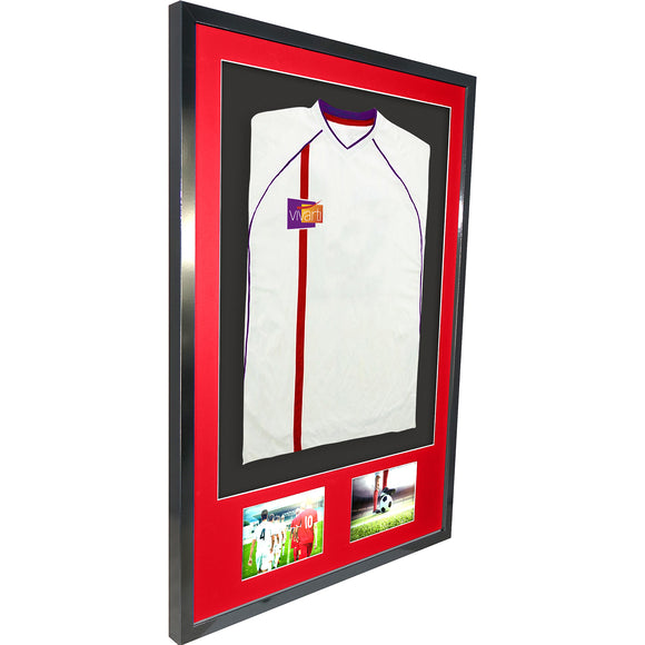 Vivarti DIY 3D Mounted + Double Aperture Sports Shirt Display Gloss Black Frame with Colour Mounts