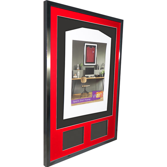Vivarti DIY 3D Mounted + Double Aperture Sports Shirt Display Gloss Black Frame with Colour Mounts