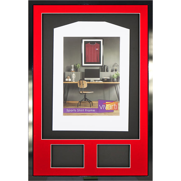 Vivarti DIY 3D Mounted + Double Aperture Sports Shirt Display Gloss Black Frame with Colour Mounts