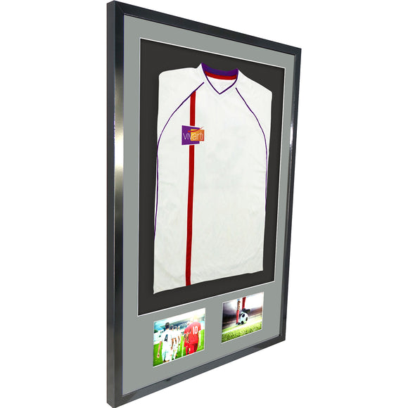 Vivarti DIY 3D Mounted + Double Aperture Sports Shirt Display Gloss Black Frame with Colour Mounts