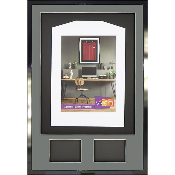 Vivarti DIY 3D Mounted + Double Aperture Sports Shirt Display Gloss Black Frame with Colour Mounts