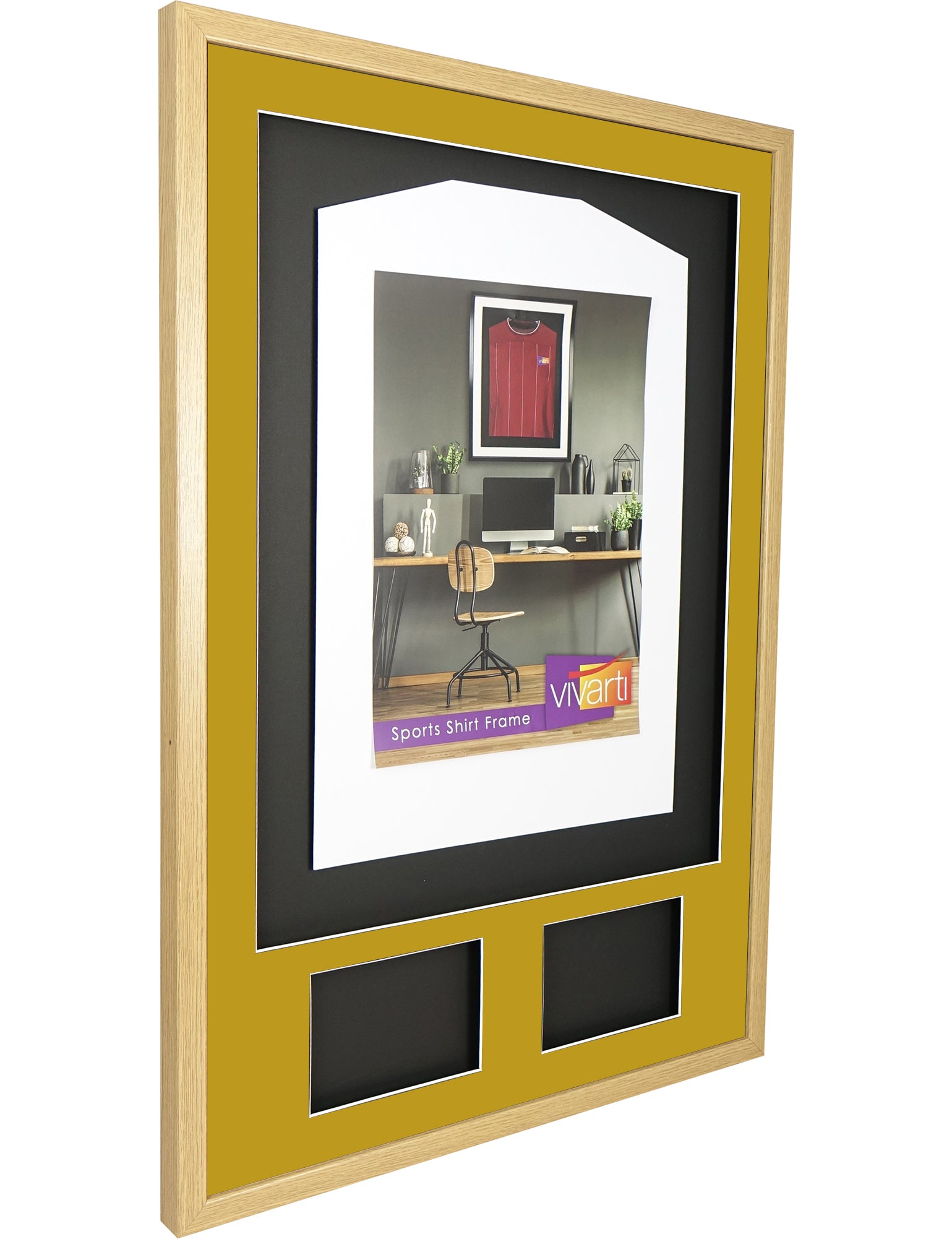 Vivarti DIY 3D Mounted + Double Aperture Sports Shirt Display Oak Frame with Colour Mounts