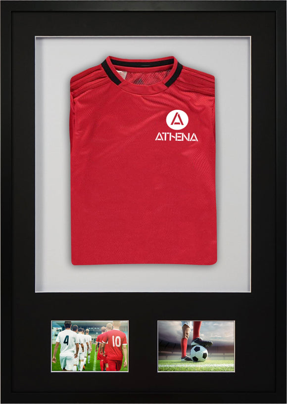 Athena Premium Wood DIY Sports Shirt Display 3D Mounted + Double Aperture Black Frame