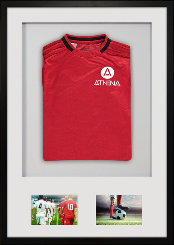 Athena Premium Wood DIY Sports Shirt Display 3D Mounted + Double Aperture Black Frame