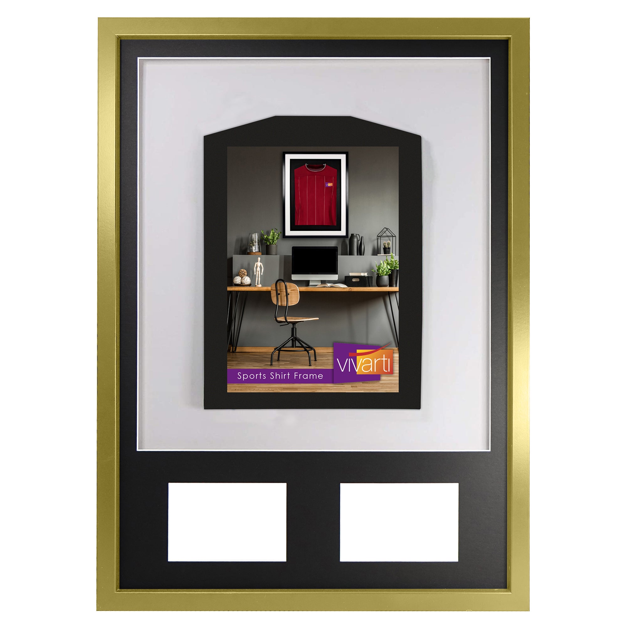 Vivarti DIY 3D Mounted + Double Aperture Sports Shirt Display Gold Frame