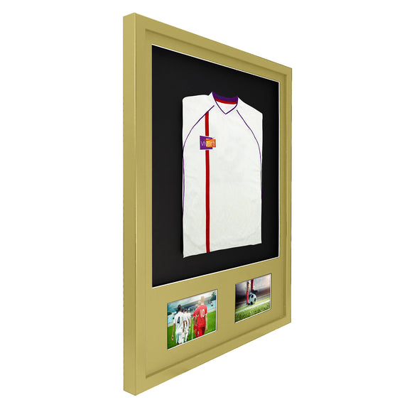 Vivarti DIY 3D Mounted + Double Aperture Sports Shirt Display Gold  Frame with Colour Mounts
