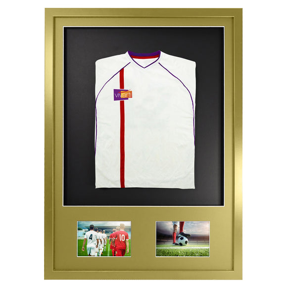 Vivarti DIY 3D Mounted + Double Aperture Sports Shirt Display Gold  Frame with Colour Mounts