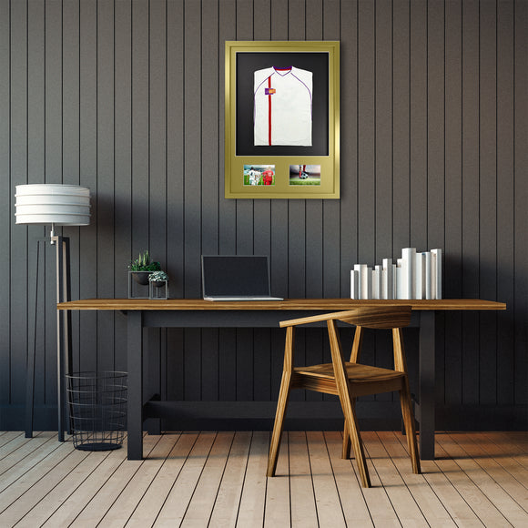 Vivarti DIY 3D Mounted + Double Aperture Sports Shirt Display Gold  Frame with Colour Mounts