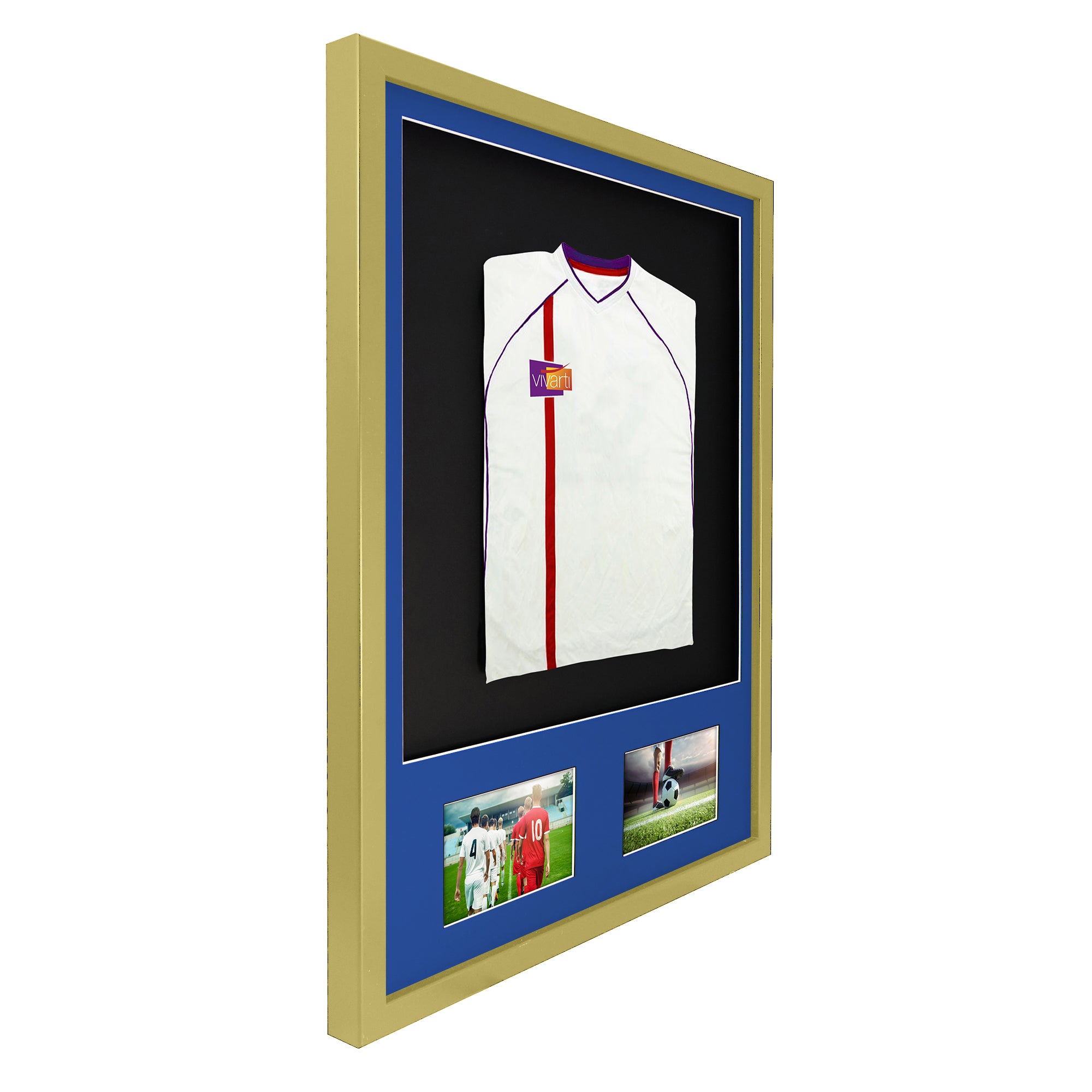 Vivarti DIY 3D Mounted + Double Aperture Sports Shirt Display Gold  Frame with Colour Mounts