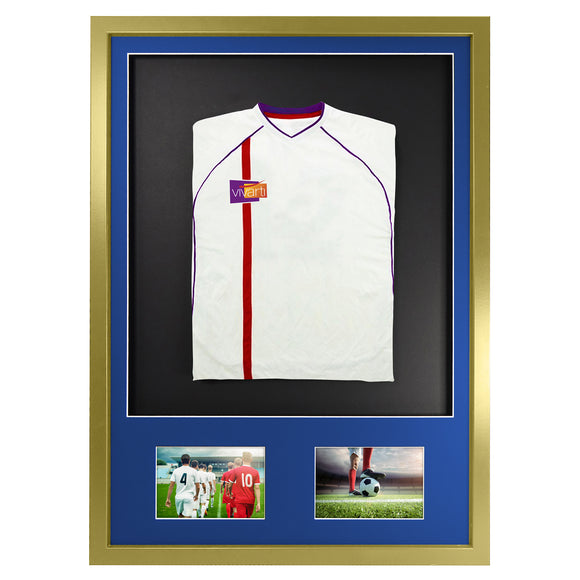 Vivarti DIY 3D Mounted + Double Aperture Sports Shirt Display Gold  Frame with Colour Mounts