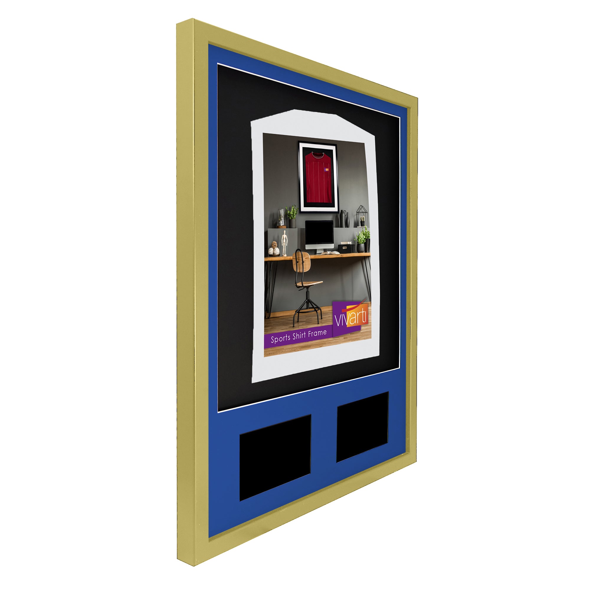 Vivarti DIY 3D Mounted + Double Aperture Sports Shirt Display Gold  Frame with Colour Mounts