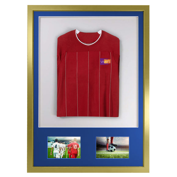 Vivarti DIY 3D Mounted + Double Aperture Sports Shirt Display Gold  Frame with Colour Mounts