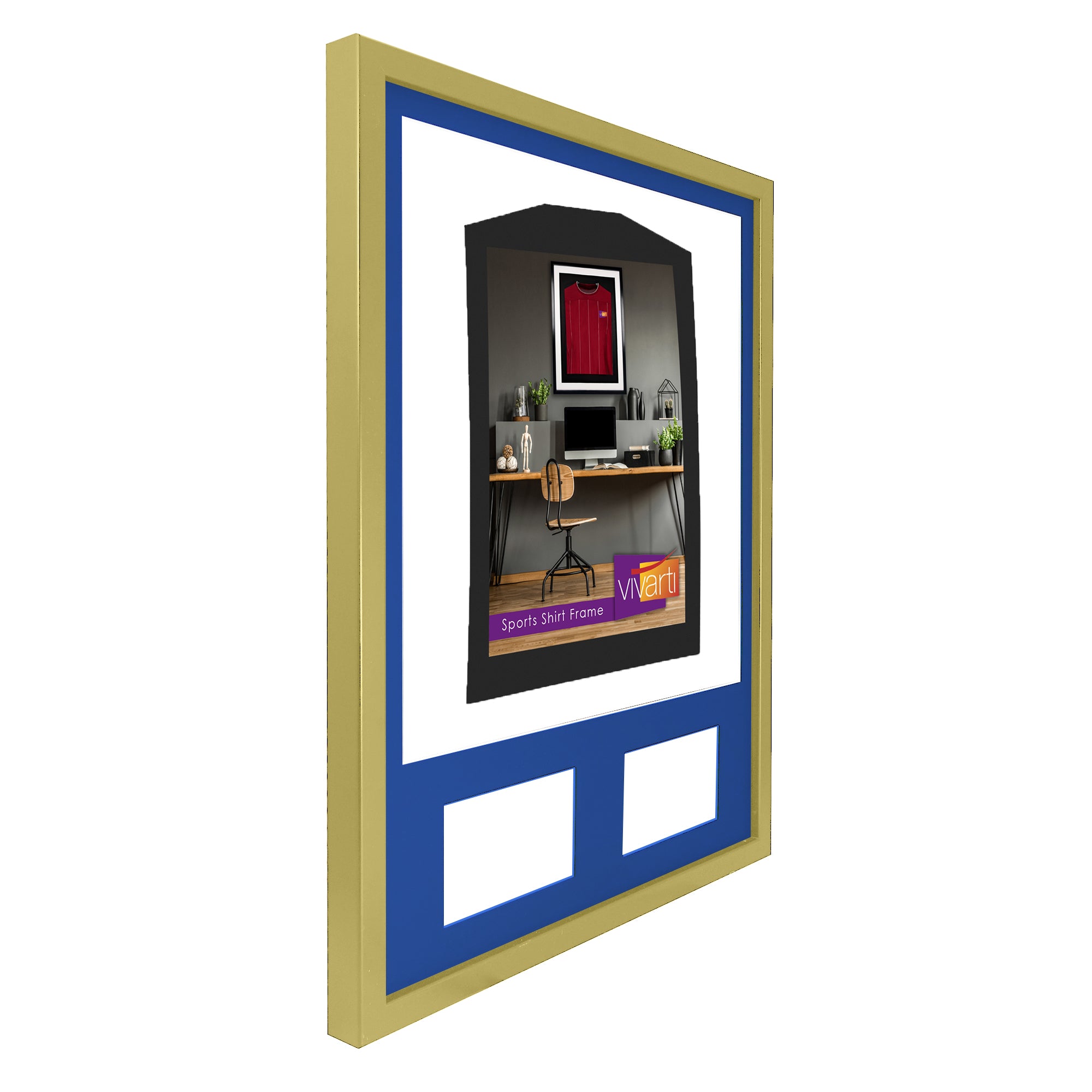 Vivarti DIY 3D Mounted + Double Aperture Sports Shirt Display Gold  Frame with Colour Mounts