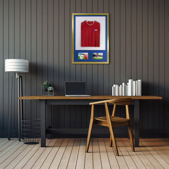 Vivarti DIY 3D Mounted + Double Aperture Sports Shirt Display Gold  Frame with Colour Mounts