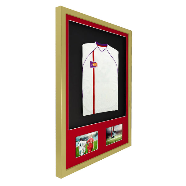 Vivarti DIY 3D Mounted + Double Aperture Sports Shirt Display Gold  Frame with Colour Mounts