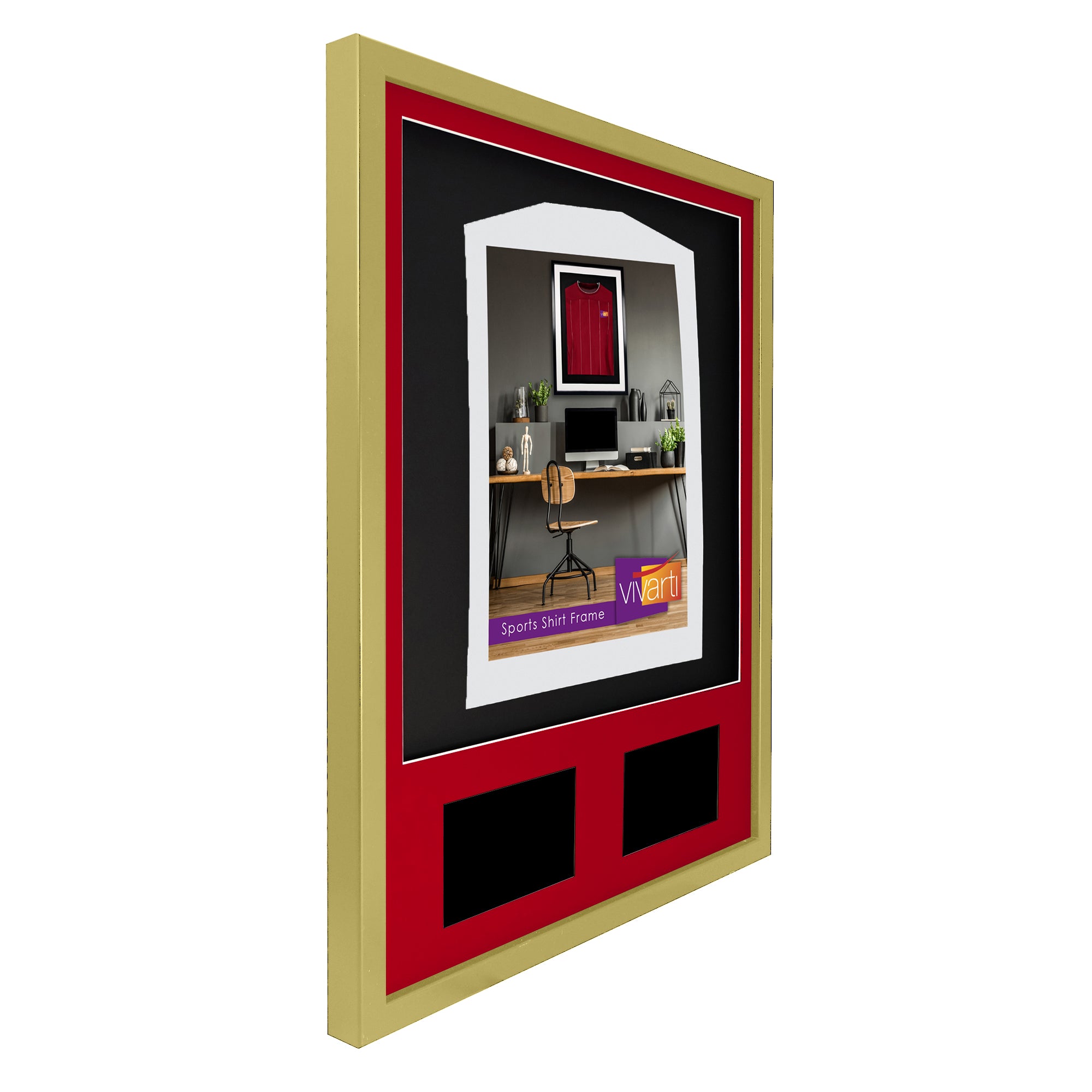 Vivarti DIY 3D Mounted + Double Aperture Sports Shirt Display Gold  Frame with Colour Mounts