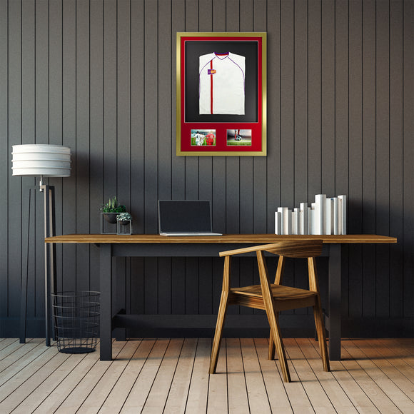 Vivarti DIY 3D Mounted + Double Aperture Sports Shirt Display Gold  Frame with Colour Mounts