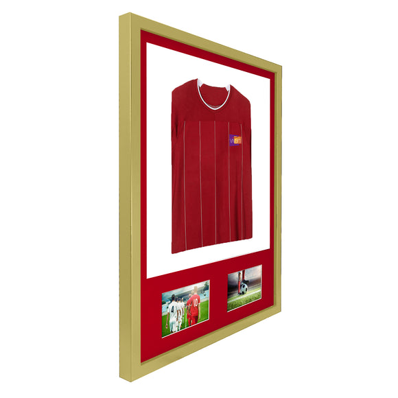 Vivarti DIY 3D Mounted + Double Aperture Sports Shirt Display Gold  Frame with Colour Mounts