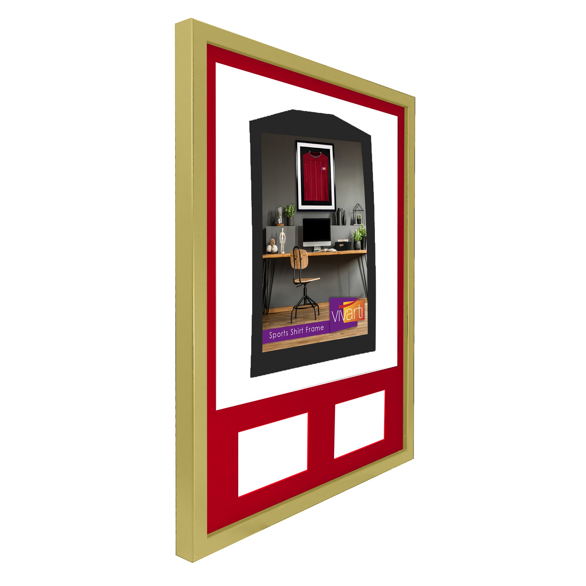 Vivarti DIY 3D Mounted + Double Aperture Sports Shirt Display Gold  Frame with Colour Mounts