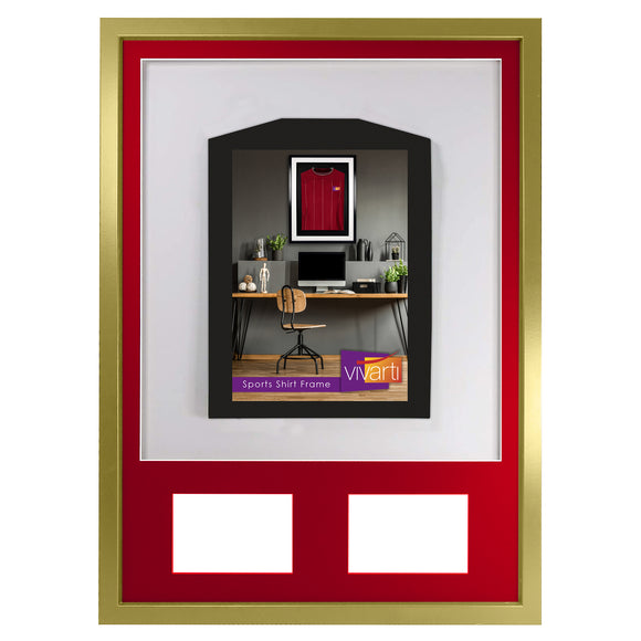 Vivarti DIY 3D Mounted + Double Aperture Sports Shirt Display Gold  Frame with Colour Mounts