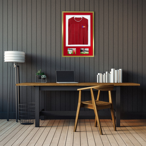 Vivarti DIY 3D Mounted + Double Aperture Sports Shirt Display Gold  Frame with Colour Mounts