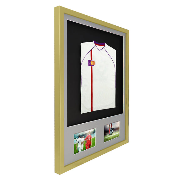Vivarti DIY 3D Mounted + Double Aperture Sports Shirt Display Gold  Frame with Colour Mounts