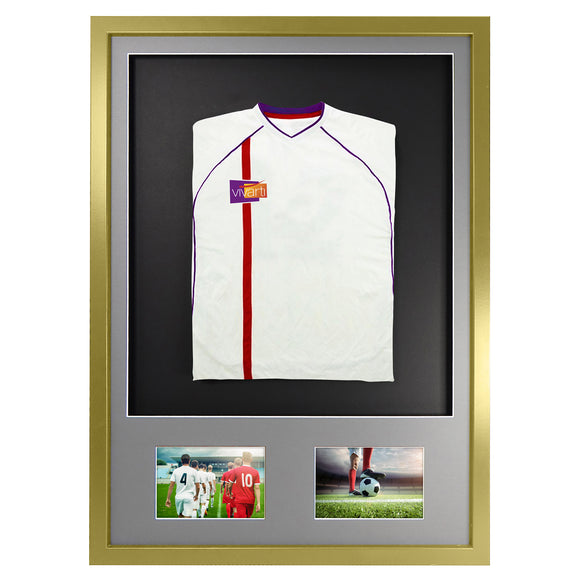 Vivarti DIY 3D Mounted + Double Aperture Sports Shirt Display Gold  Frame with Colour Mounts