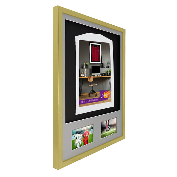 Vivarti DIY 3D Mounted + Double Aperture Sports Shirt Display Gold  Frame with Colour Mounts