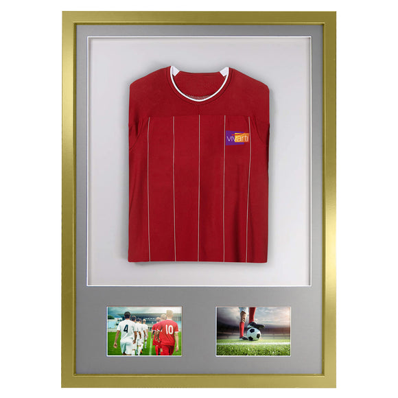 Vivarti DIY 3D Mounted + Double Aperture Sports Shirt Display Gold  Frame with Colour Mounts