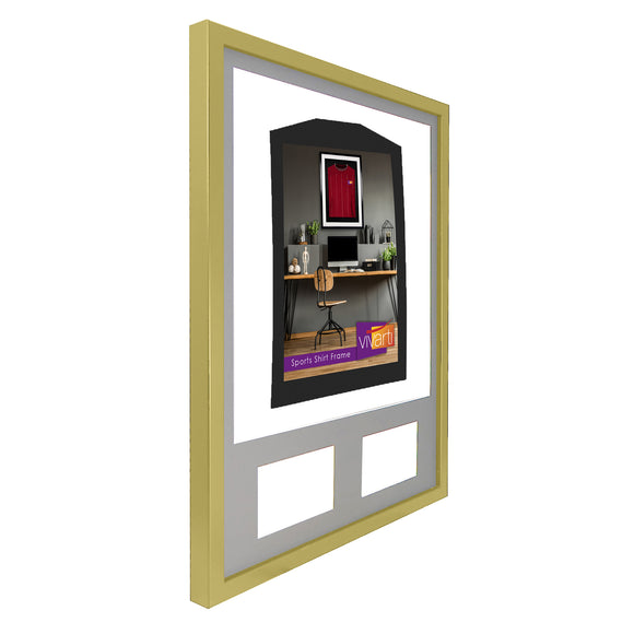 Vivarti DIY 3D Mounted + Double Aperture Sports Shirt Display Gold  Frame with Colour Mounts