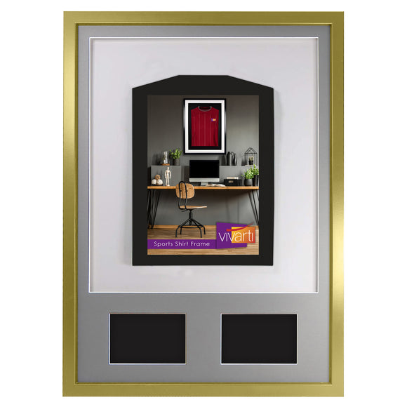 Vivarti DIY 3D Mounted + Double Aperture Sports Shirt Display Gold  Frame with Colour Mounts