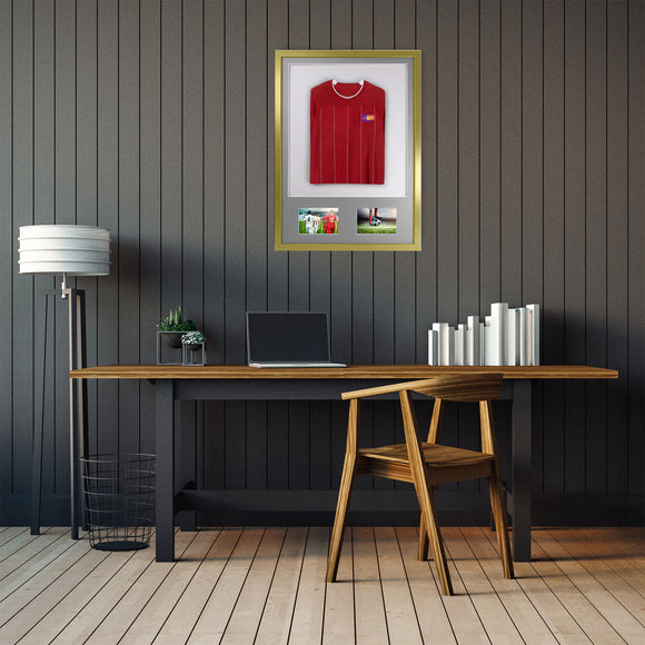 Vivarti DIY 3D Mounted + Double Aperture Sports Shirt Display Gold  Frame with Colour Mounts