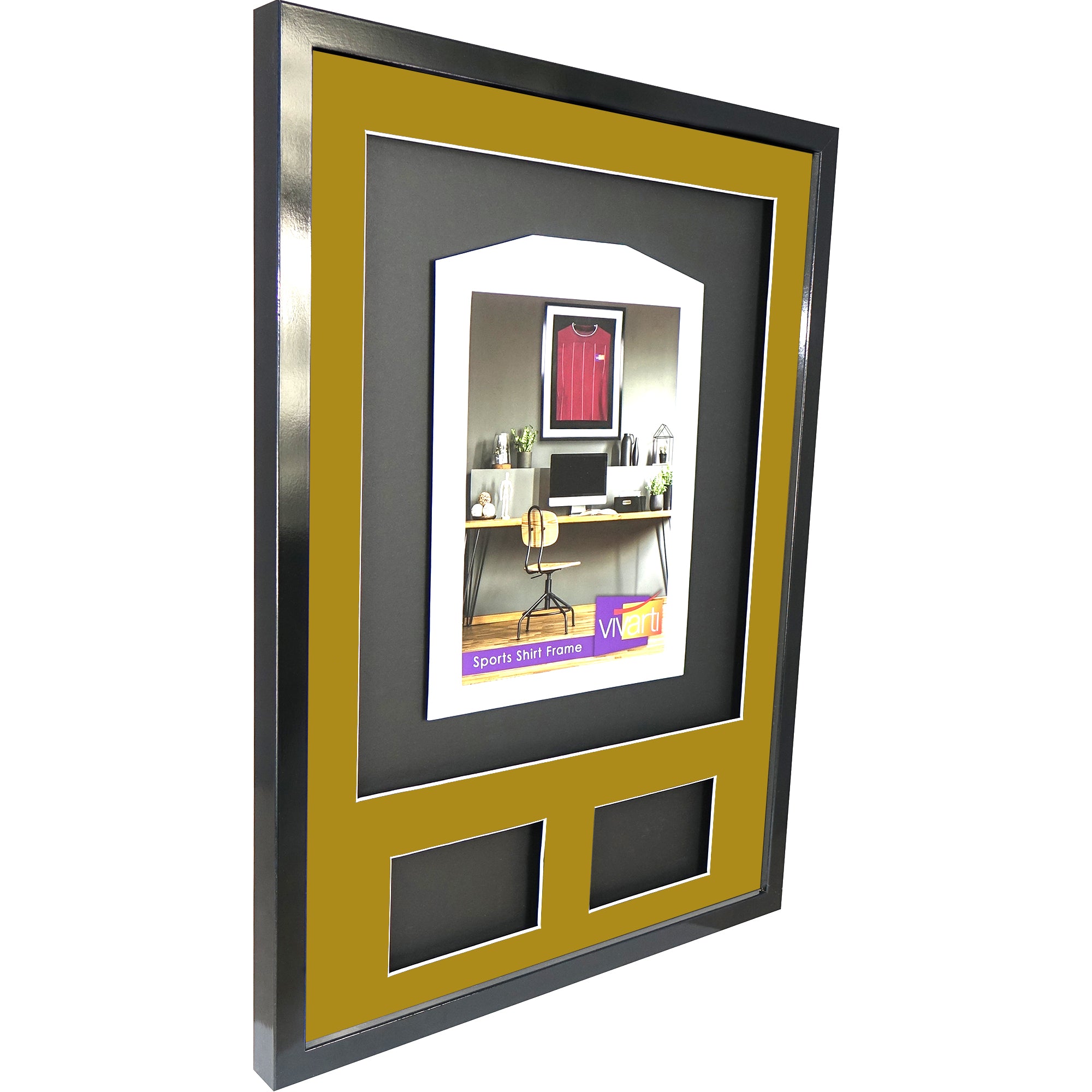 Vivarti DIY 3D Mounted + Double Aperture Sports Shirt Display Gloss Black Frame with Colour Mounts