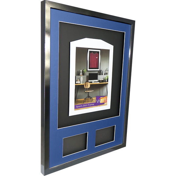 Vivarti DIY 3D Mounted + Double Aperture Sports Shirt Display Gloss Black Frame with Colour Mounts
