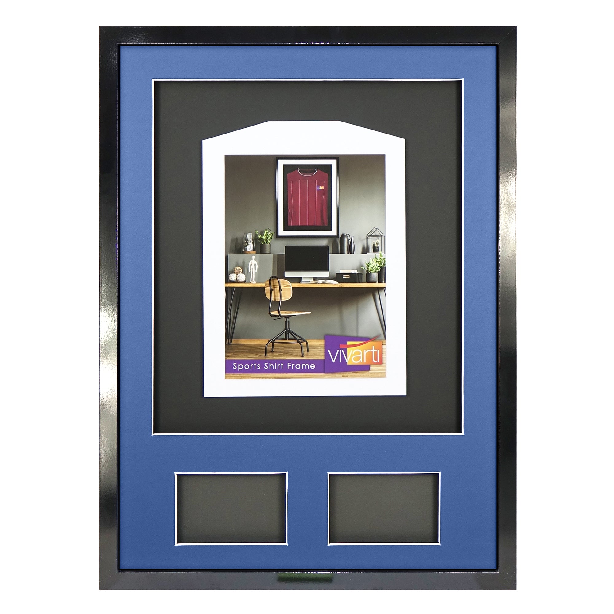 Vivarti DIY 3D Mounted + Double Aperture Sports Shirt Display Gloss Black Frame with Colour Mounts