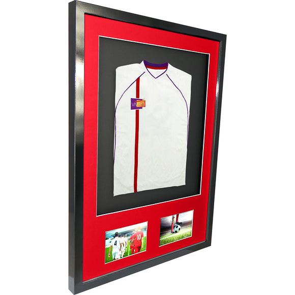 Vivarti DIY 3D Mounted + Double Aperture Sports Shirt Display Gloss Black Frame with Colour Mounts