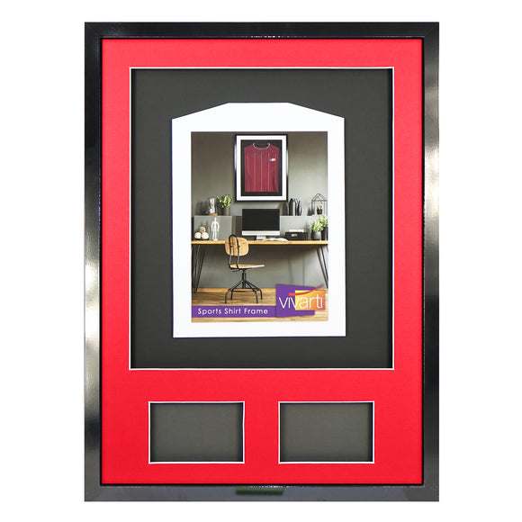 Vivarti DIY 3D Mounted + Double Aperture Sports Shirt Display Gloss Black Frame with Colour Mounts