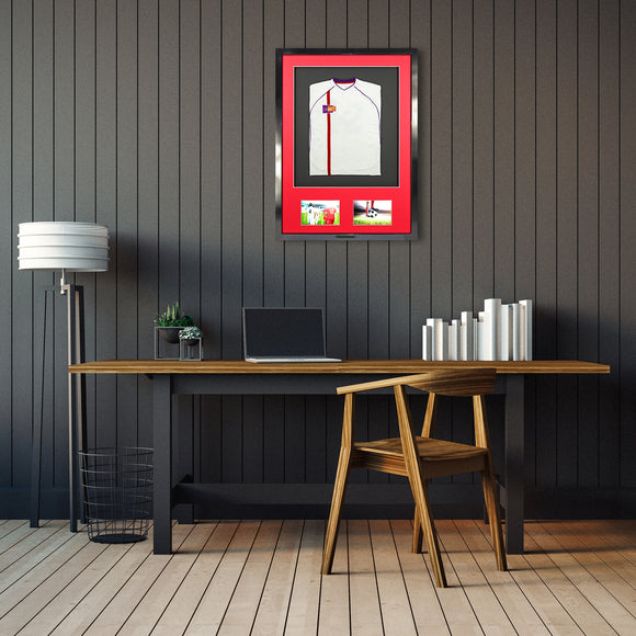 Vivarti DIY 3D Mounted + Double Aperture Sports Shirt Display Gloss Black Frame with Colour Mounts