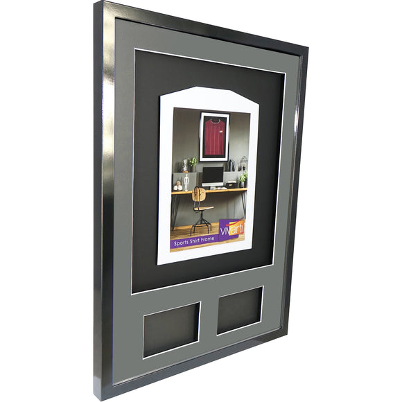 Vivarti DIY 3D Mounted + Double Aperture Sports Shirt Display Gloss Black Frame with Colour Mounts
