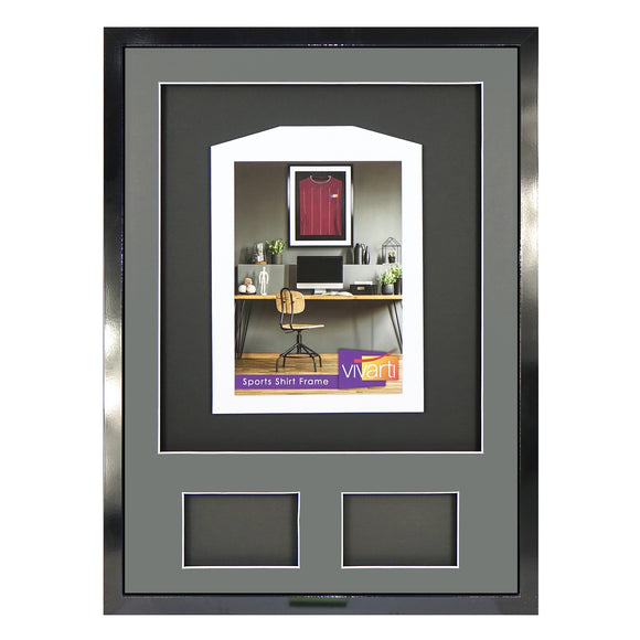 Vivarti DIY 3D Mounted + Double Aperture Sports Shirt Display Gloss Black Frame with Colour Mounts
