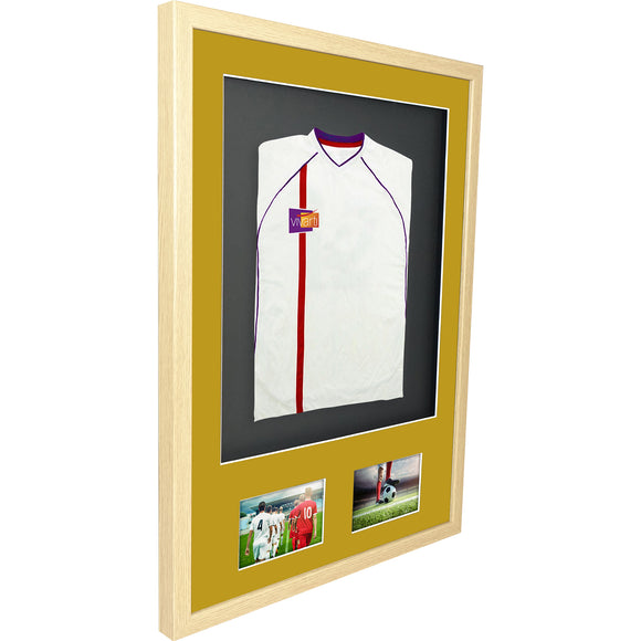 Vivarti DIY 3D Mounted + Double Aperture Sports Shirt Display Oak Frame with Colour Mounts