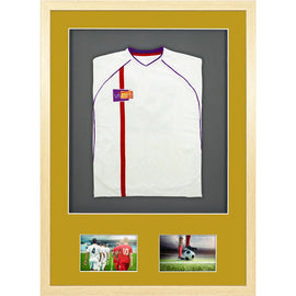 Vivarti DIY 3D Mounted + Double Aperture Sports Shirt Display Oak Frame with Colour Mounts - 0
